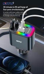 NITU 120W Multi-Port Car Charger with Retractable Cables and LED Ambient Light - Image 4