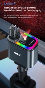 NITU 120W Multi-Port Car Charger with Retractable Cables and LED Ambient Light - Image 3