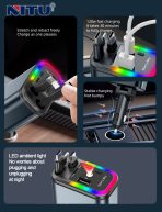 NITU 120W Multi-Port Car Charger with Retractable Cables and LED Ambient Light - Image 2