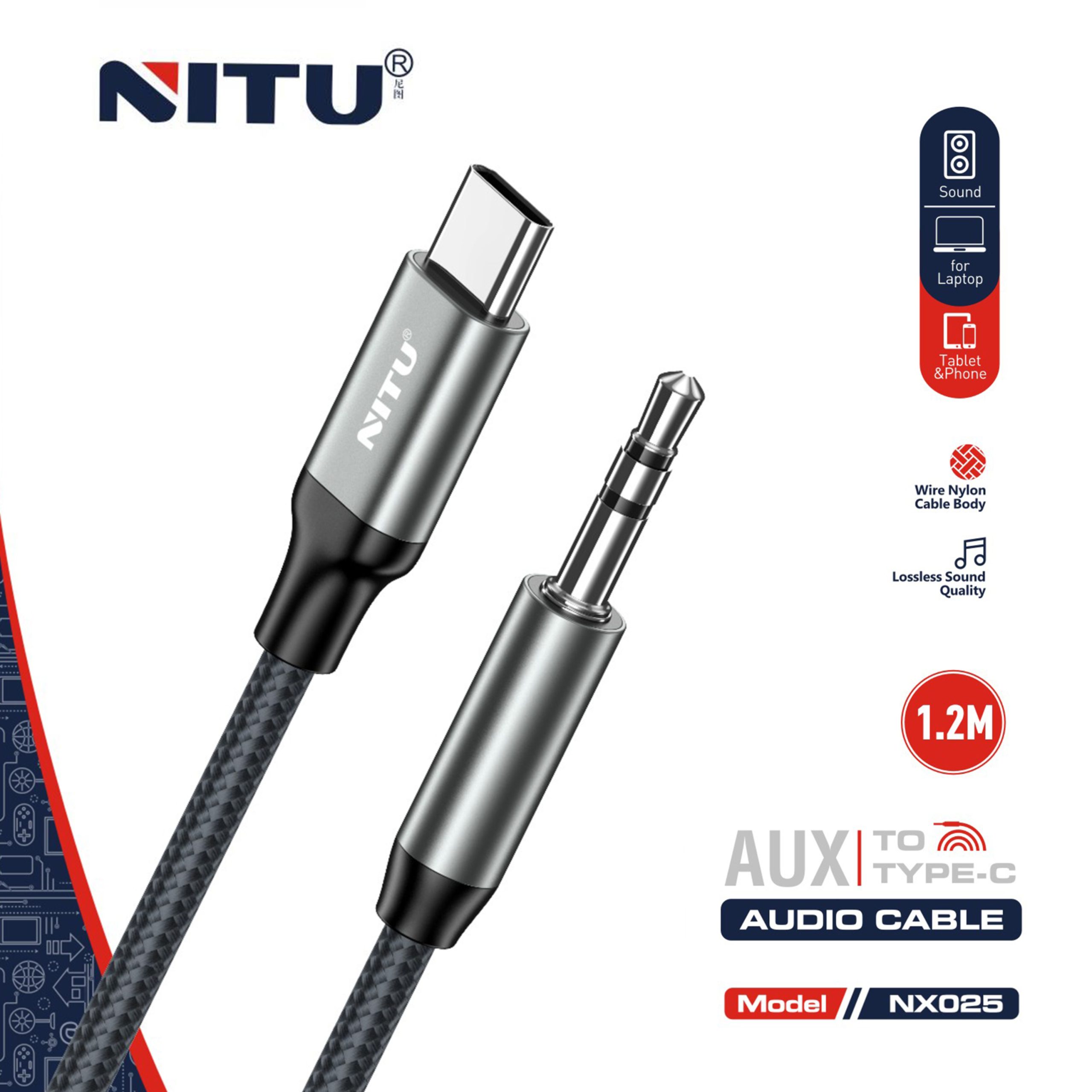 NITU NX025 Type‑C to 3.5mm AUX Audio Cable (1.2M)